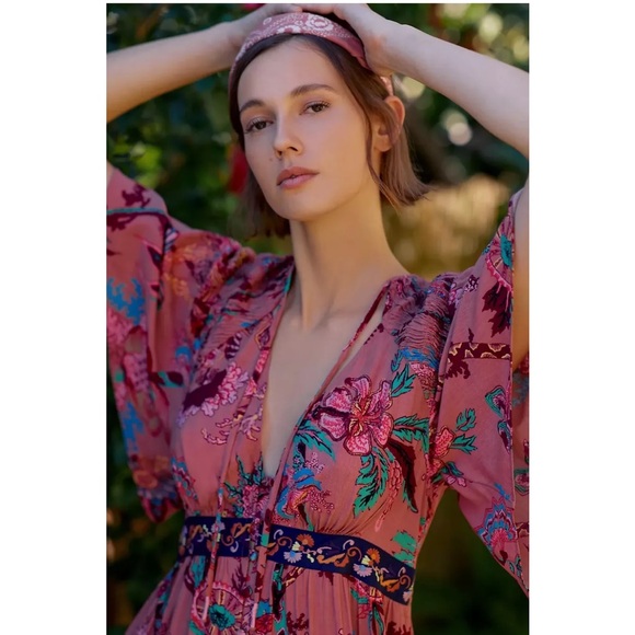 Anthropologie Ruffled Embroidered Maxi Dress Size XS - Picture 5 of 8